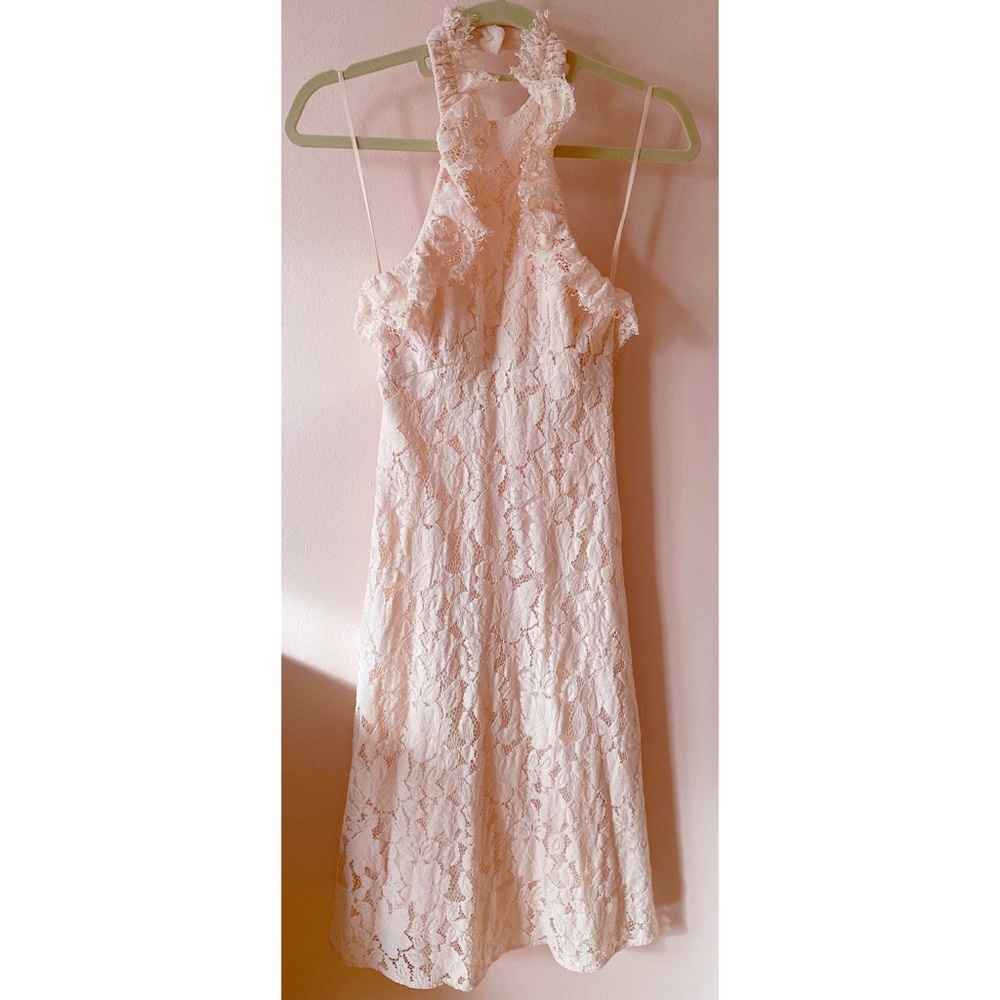 Pink Ruffle Lace Cocktail Dress - Picture 3 of 6